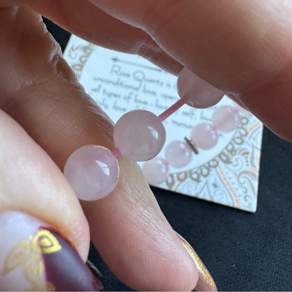 New Healing Stone Rose Quartz Bead Silver Plate Rose Charm Stretch Bracelet Calm - Picture 8 of 8